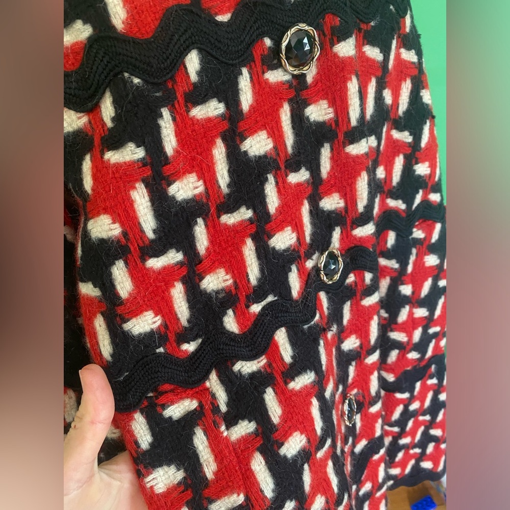 Vintage Moschino Cheap & Chic black white red plaid wool mohair coat Nanny Fran - Picture 4 of 13